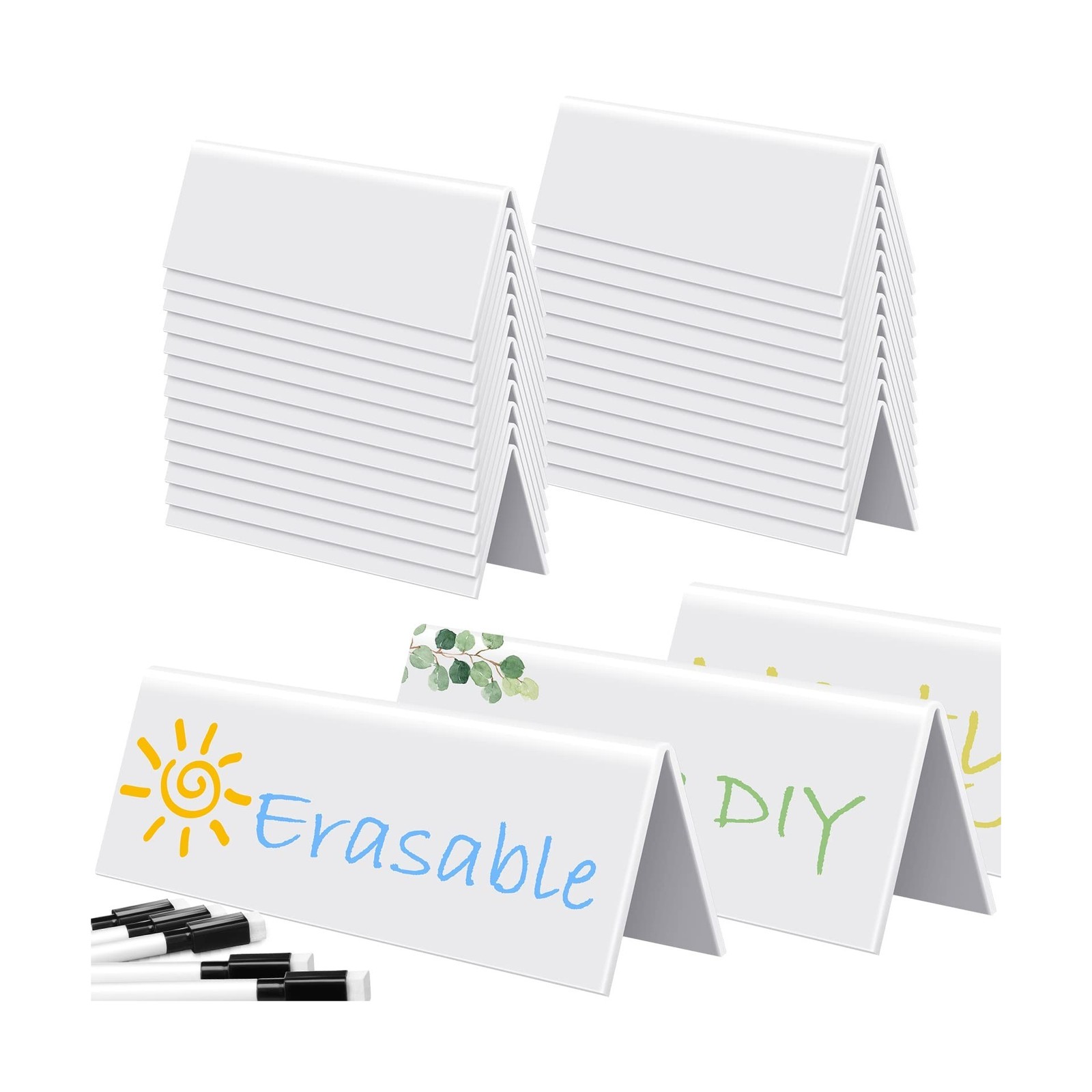 Fainne 100 Sets Dry Erase Name Tent Cards with Black Markers 8.7 x 2.8 x 1.9 …