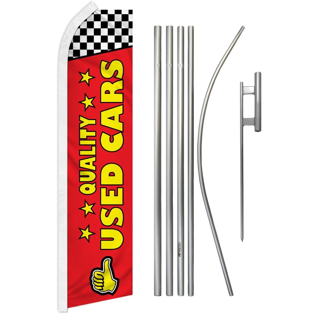« QUALITY USED CARS » Advertising Super Flag & Pole Kit auto dealership rd