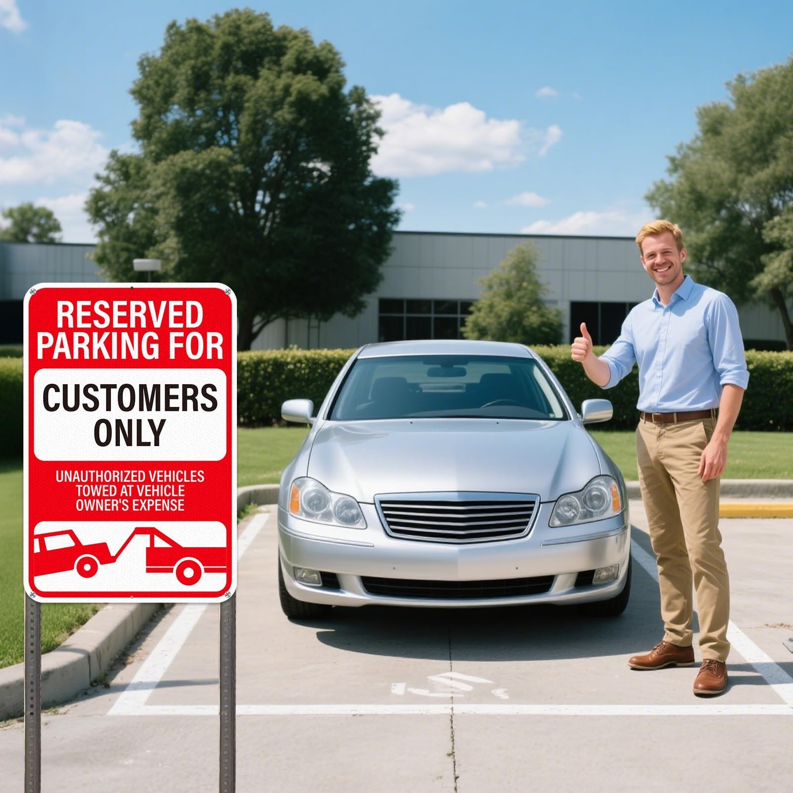 Reflective 18&Prime;x12&Prime; Customer Parking Only Sign – 2 Pack, Rust-Free Metal, Pre-Dri
