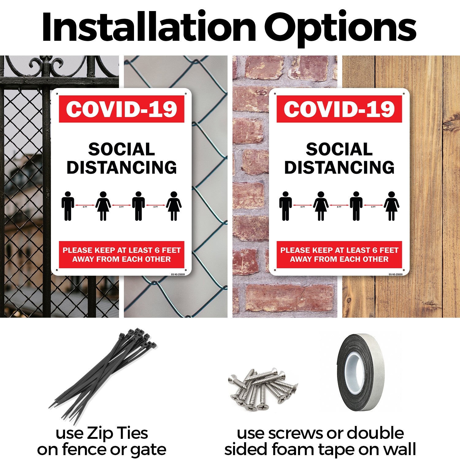 COVID-19 Social Distancing Please Keep 6 Feet Away Public Safety Sign 5/10 Pack