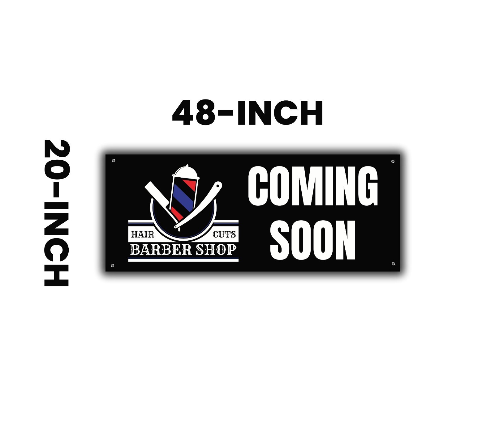 Barber Shop Banner with Hair Cuts Graphic, Coming Soon Sign, 48×20 Inches
