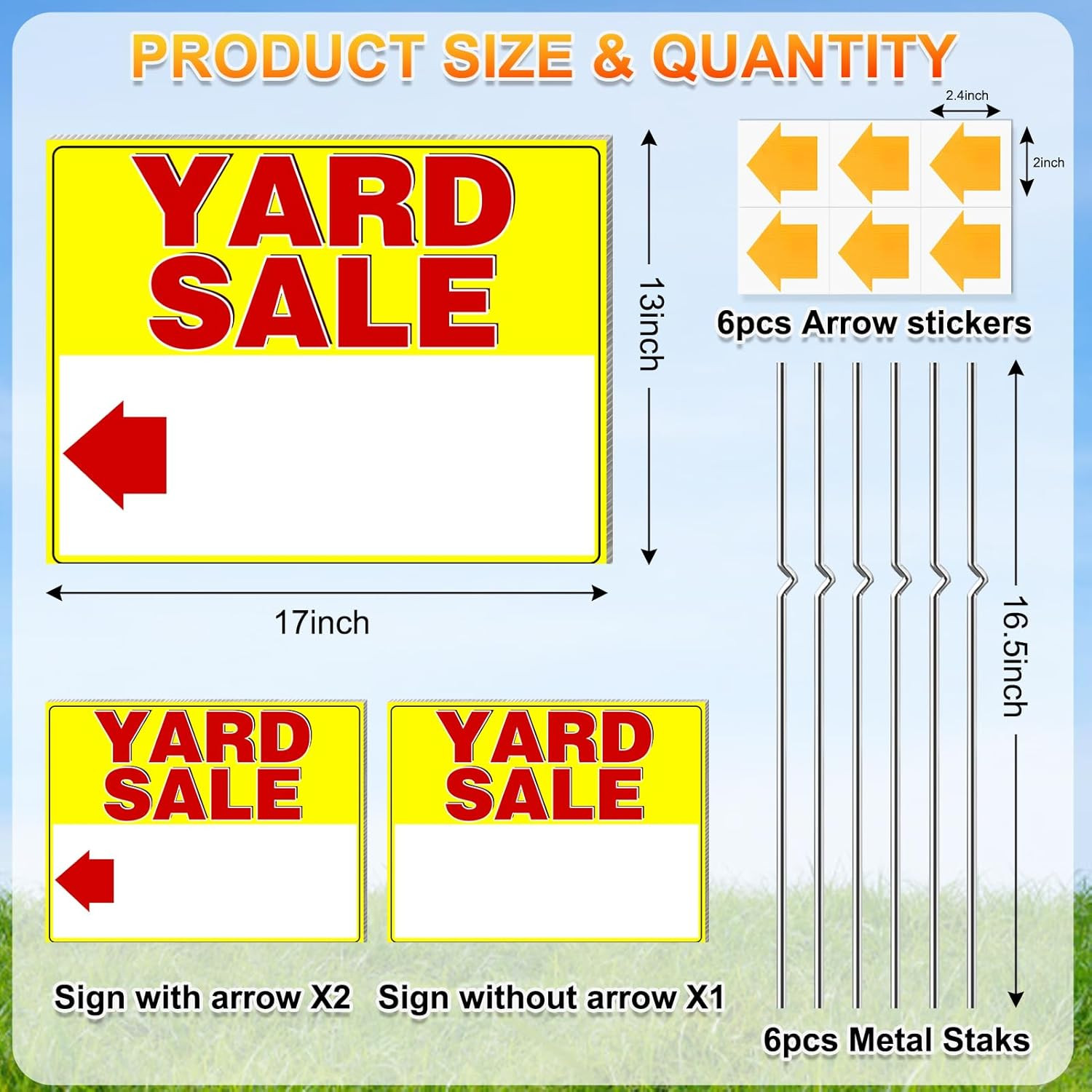 Cyrico Yard Sale Signs with Stakes, 3 Pack 17 x 13 Inch Double Sided Weatherproo