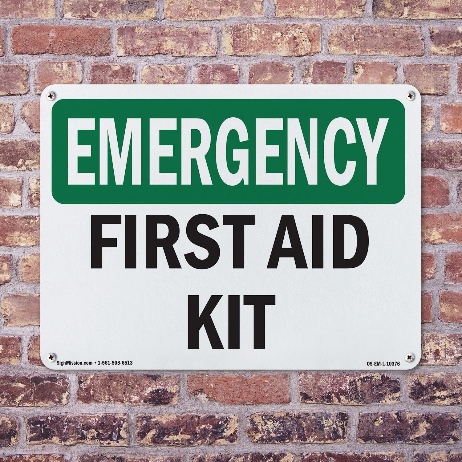 First Aid Kit OSHA Emergency Rigid Plastic Sign 18 Inch X 12 Inch – 10 Pack