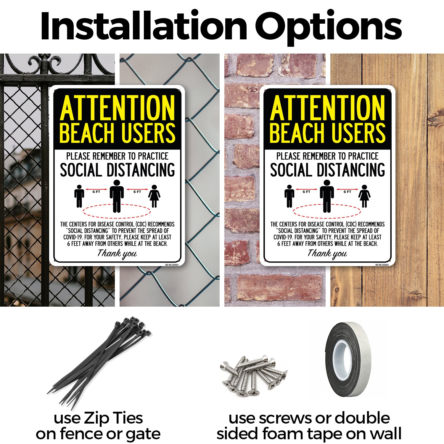 Attention Beach Users Practice Social Distancing Public Safety Sign 5/10 Pack