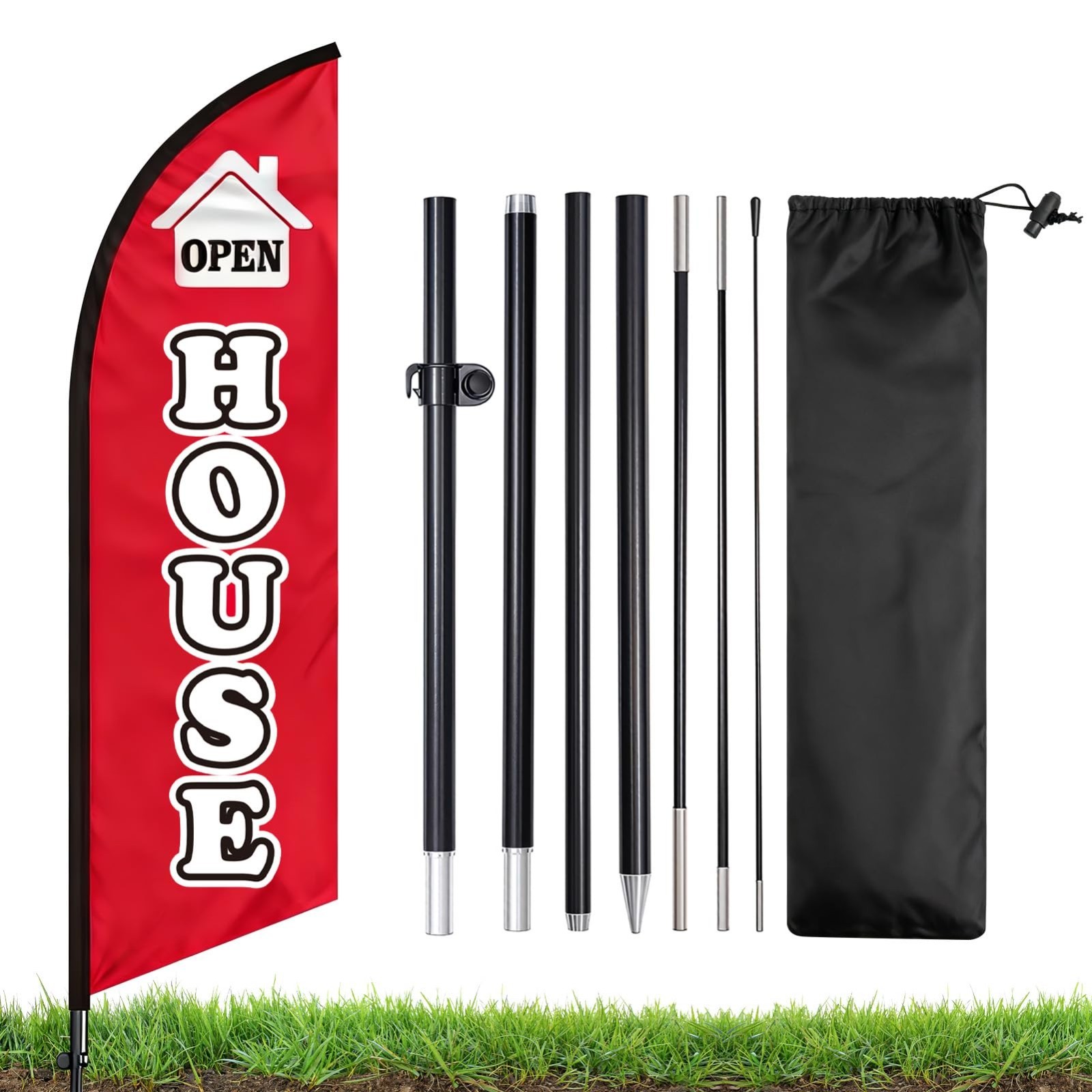 8 Ft Open House Swooper Flag with Pole Kit & Ground Stake – Vivid Feather Banner