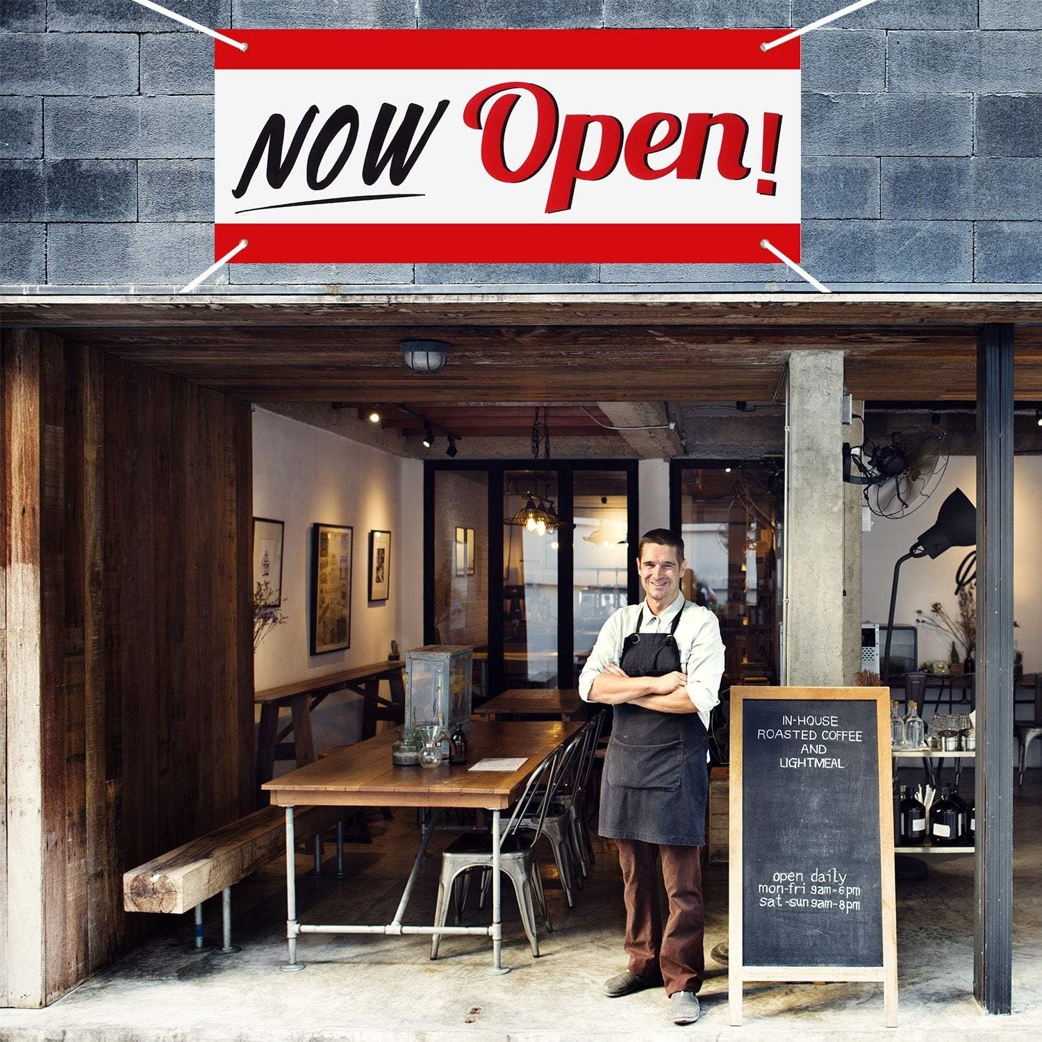 Now Open Sign Banner, Business Now Open Flag Vinyl Banner with Rope for Busin…