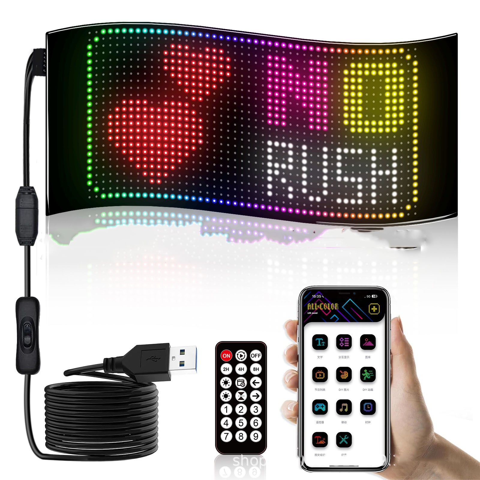 Car Windshield LED Sign 16*32 Pixel App Control Programmable Flexible Led Screen