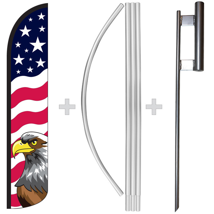 Stars & Bars USA Eagle 15&prime; Tall Windless Swooper Feather Banner Flag & Pole Kit