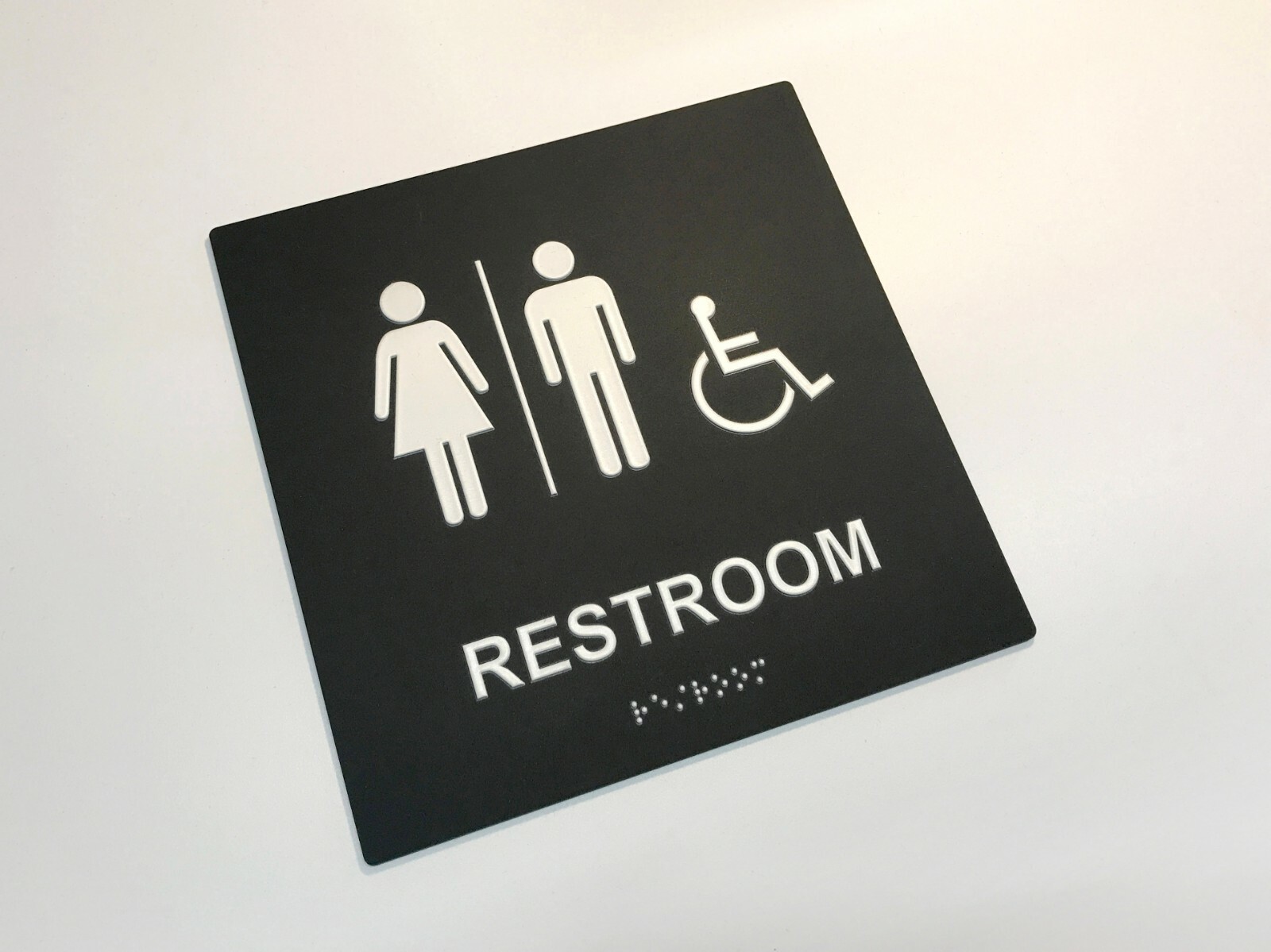 « RESTROOM » ADA / braille sign 8&Prime; x 8&Prime; matte black acrylic w/white tactile 