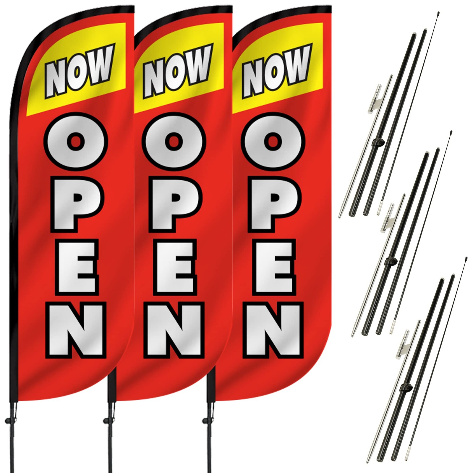Feather Flag Pole Kit 3-Pack Bundle – 7ft Tall Grand Opening Advertising Bann…