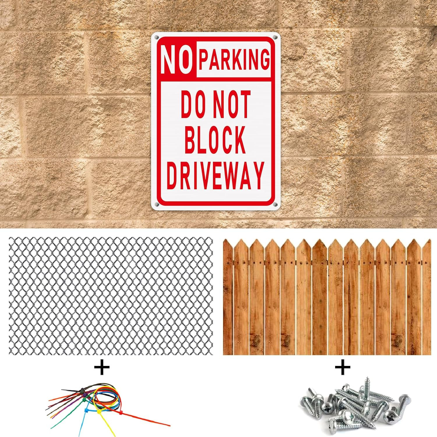 3 Pcs No Parking Sign Do Not Block Driveway 10 x 14 Inches Aluminum Metal Privat