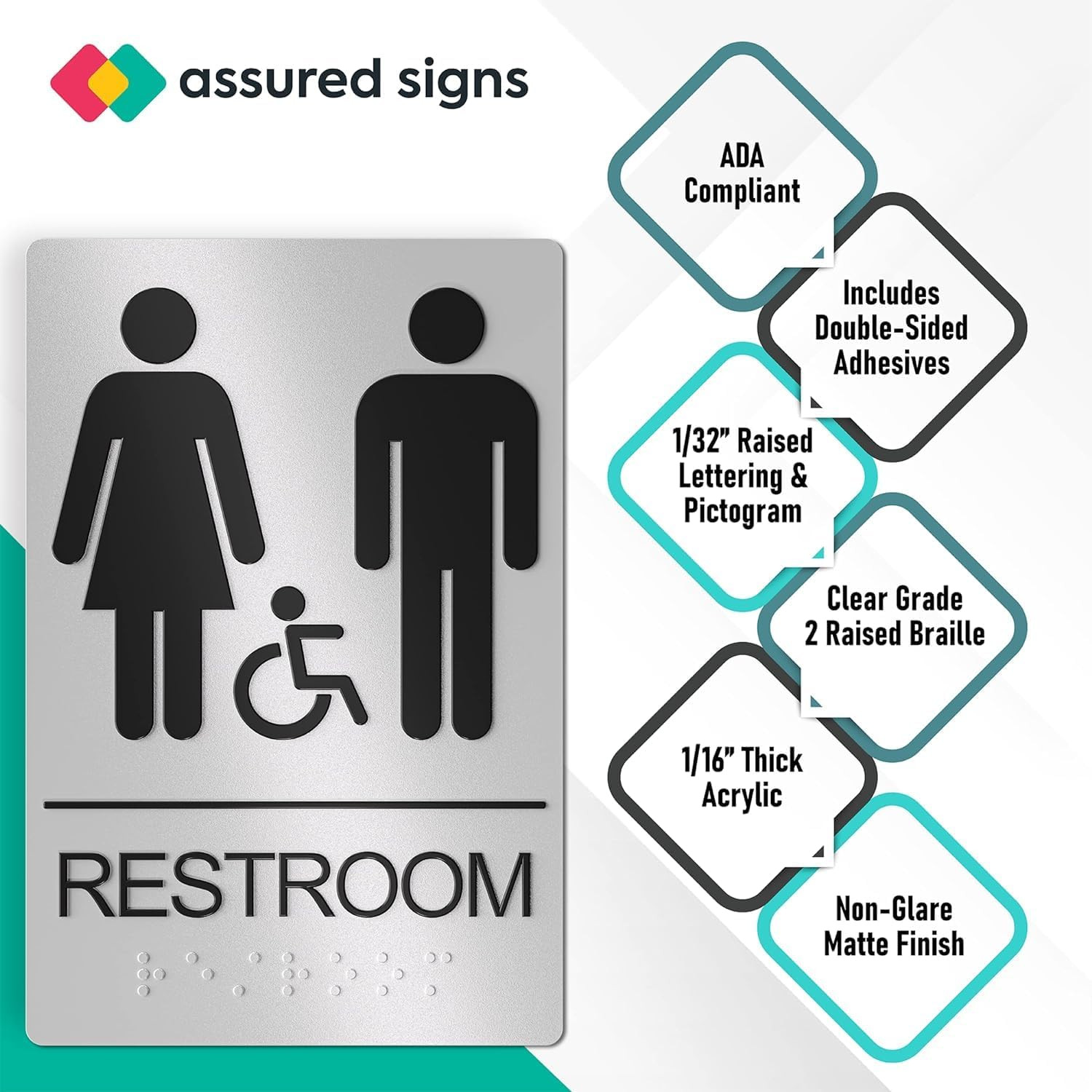 Restroom Sign for Business – 9 X 6 Inch – 1 Pack | ADA Compliant, Raised Text wi