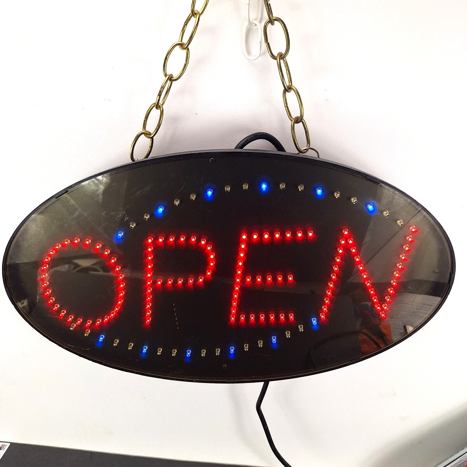 Vintage LED Electric Open Sign 21&Prime; x 13&Prime; Oval Shaped With Pull Chain