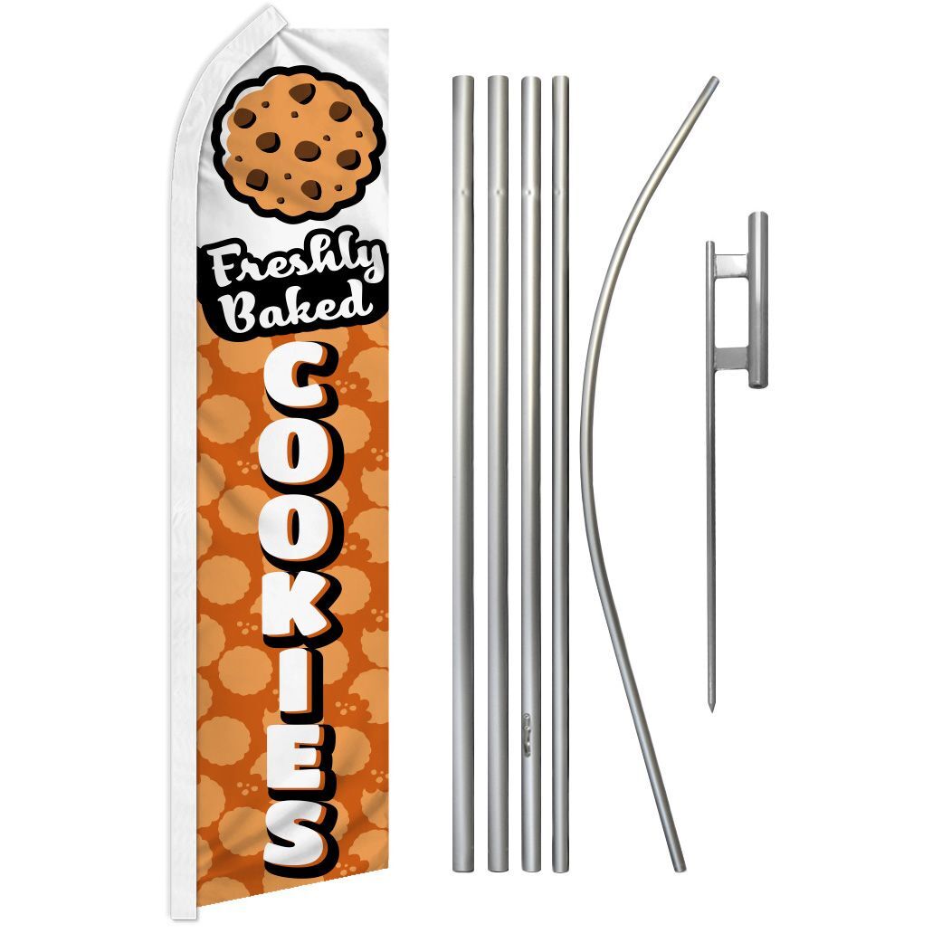 « FRESHLY BAKED COOKIES » Advertising Super Flag & Pole Kit food dessert bakery