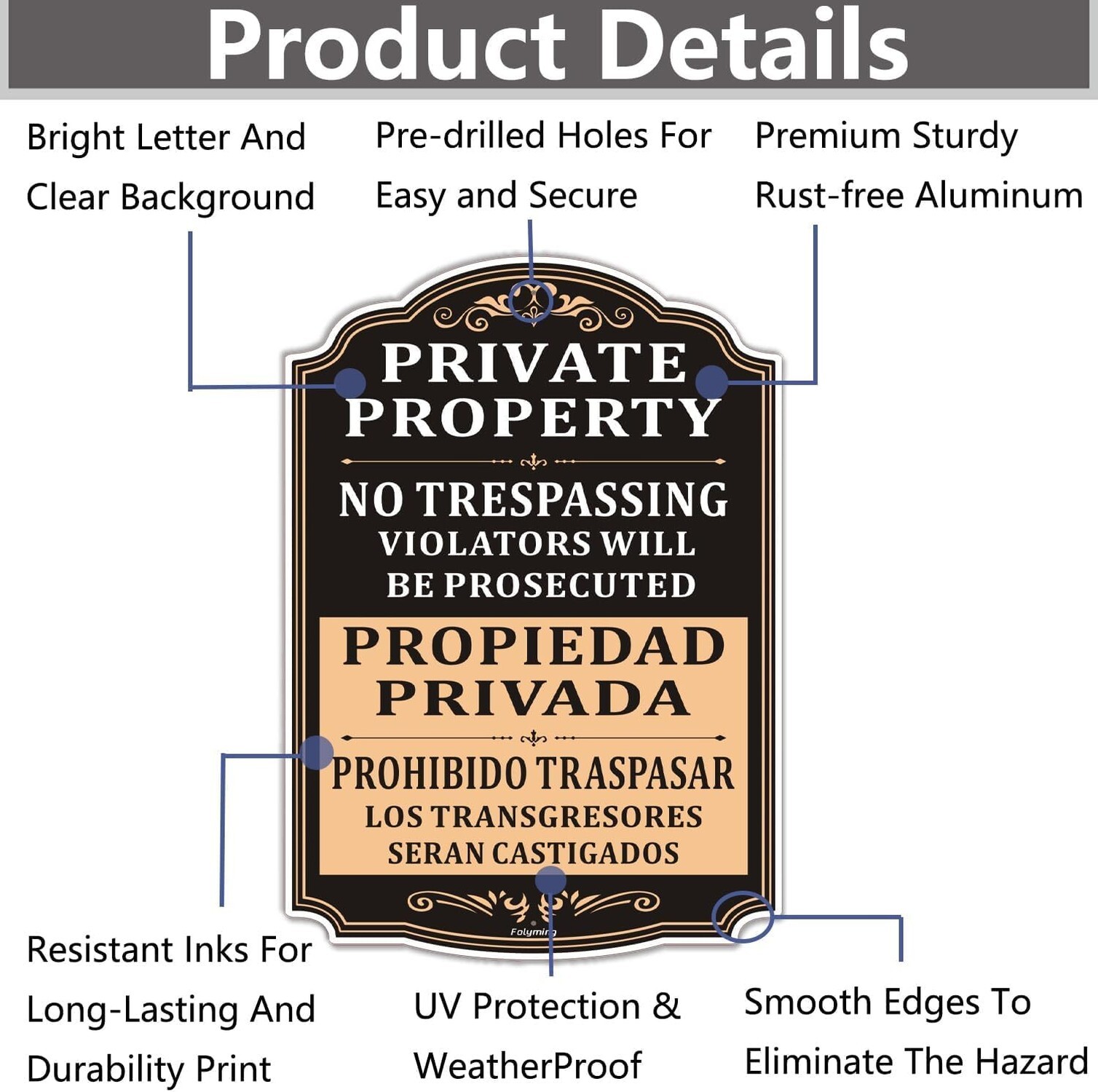 2 Pack Private Property No Trespassing Violators Will Be Prosecuted Bilingual…