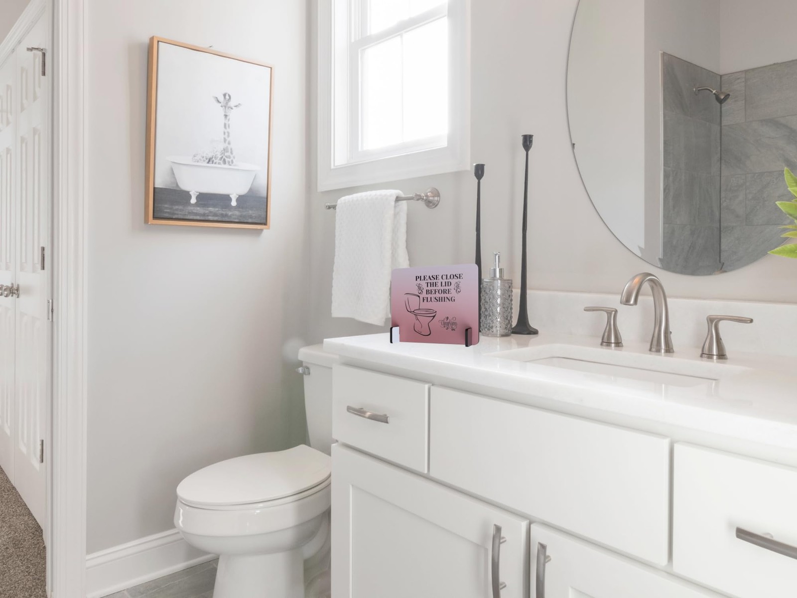 Elegant FreeStanding Bathroom Sign Polite Reminder Close Toilet Lid Flushing