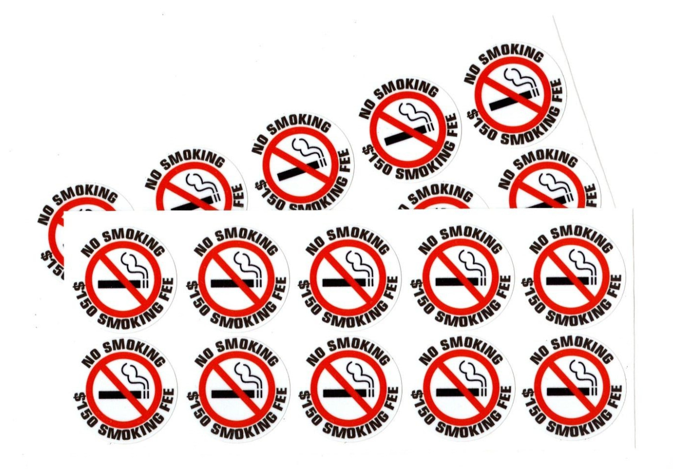 20 – NO SMOKING $150 SMOKING FEE sticker | white | 1.5&Prime; dia | outdoor durable