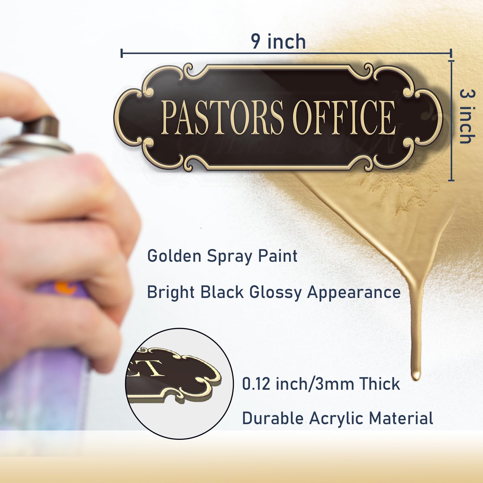 Pastors Office Sign 9×3 Inch Spay Gold, Self Adhesive Church Room Door Decor
