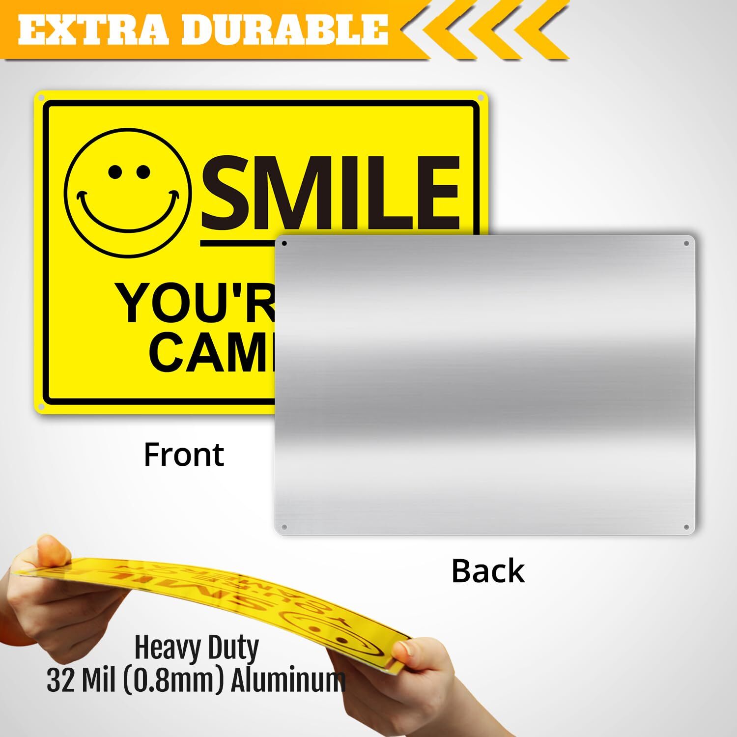 Anley Smile You&rsquo;re on Camera Sign 7 X 10 In – Weatherproof Aluminum Warning Sign