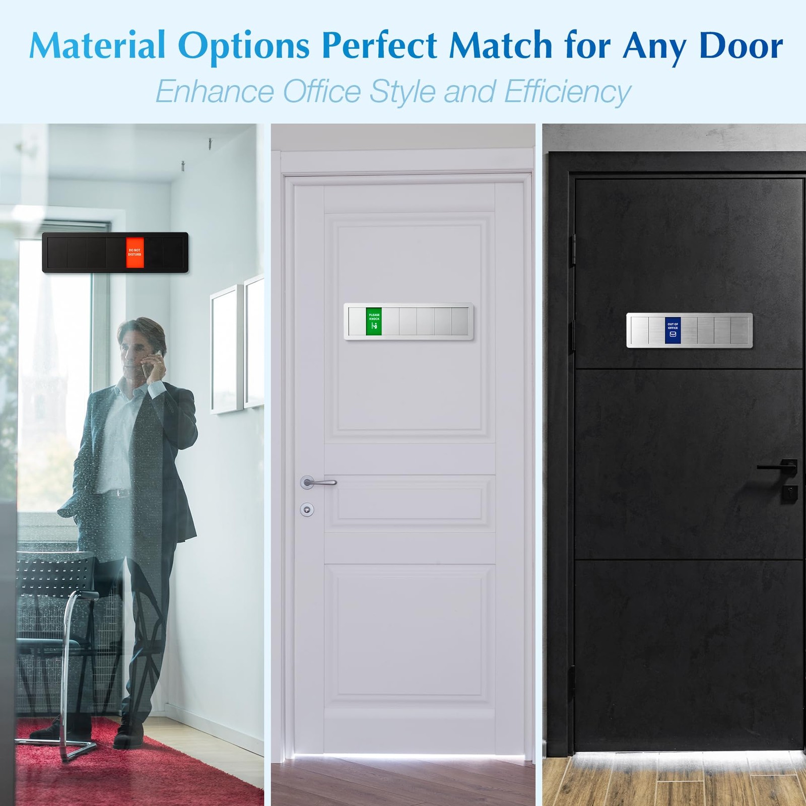 Office Door Signs,7 Options-Do Small Signage, Brushed Silver with Multicolor