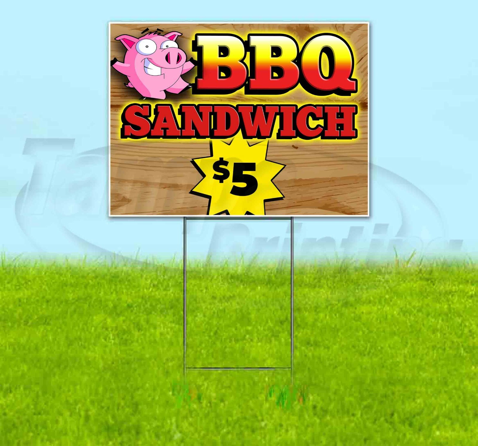 BBQ SANDWICH 5 DOLLARS 18×24 Yard Sign WITH STAKE Corrugated Bandit USA BARBECUE
