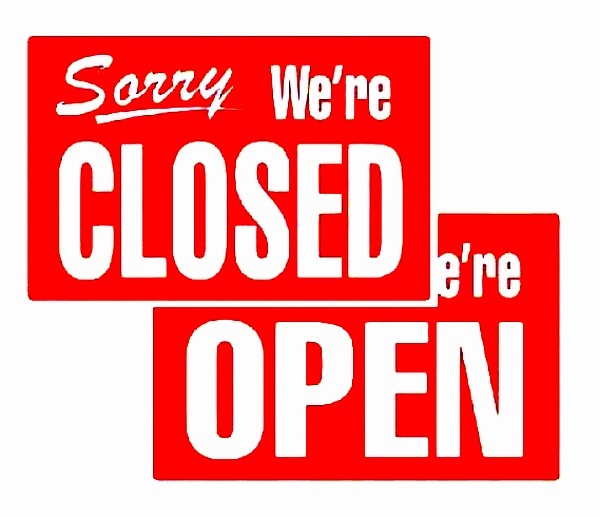 Come in WE&rsquo;RE OPEN Sorry WE&rsquo;RE CLOSED Sign Red Window & Door 8&Prime;x12&Prime; COSCO 098012