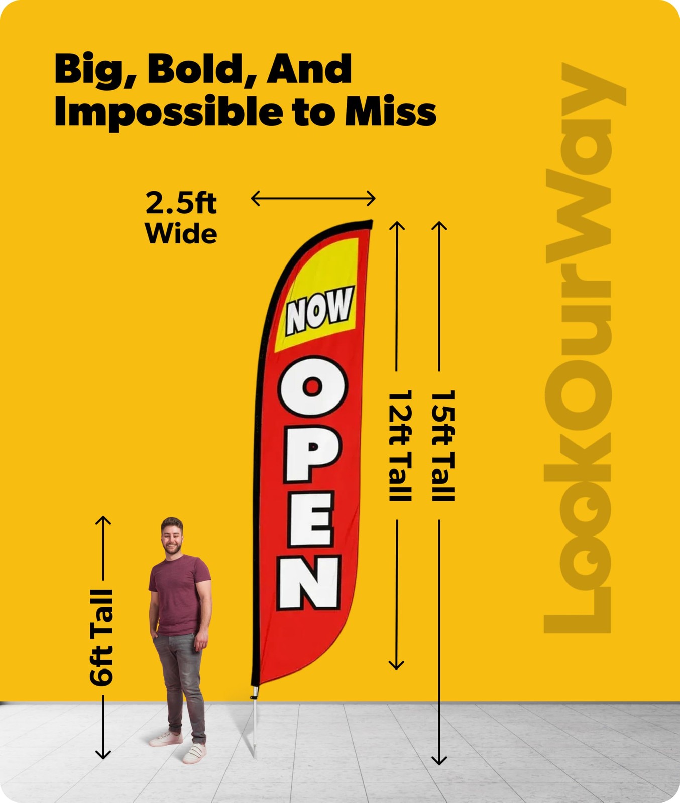 12 Feet Tall Feather Flag Pole Kit Red & Yellow Grand Opening Advertising Banner
