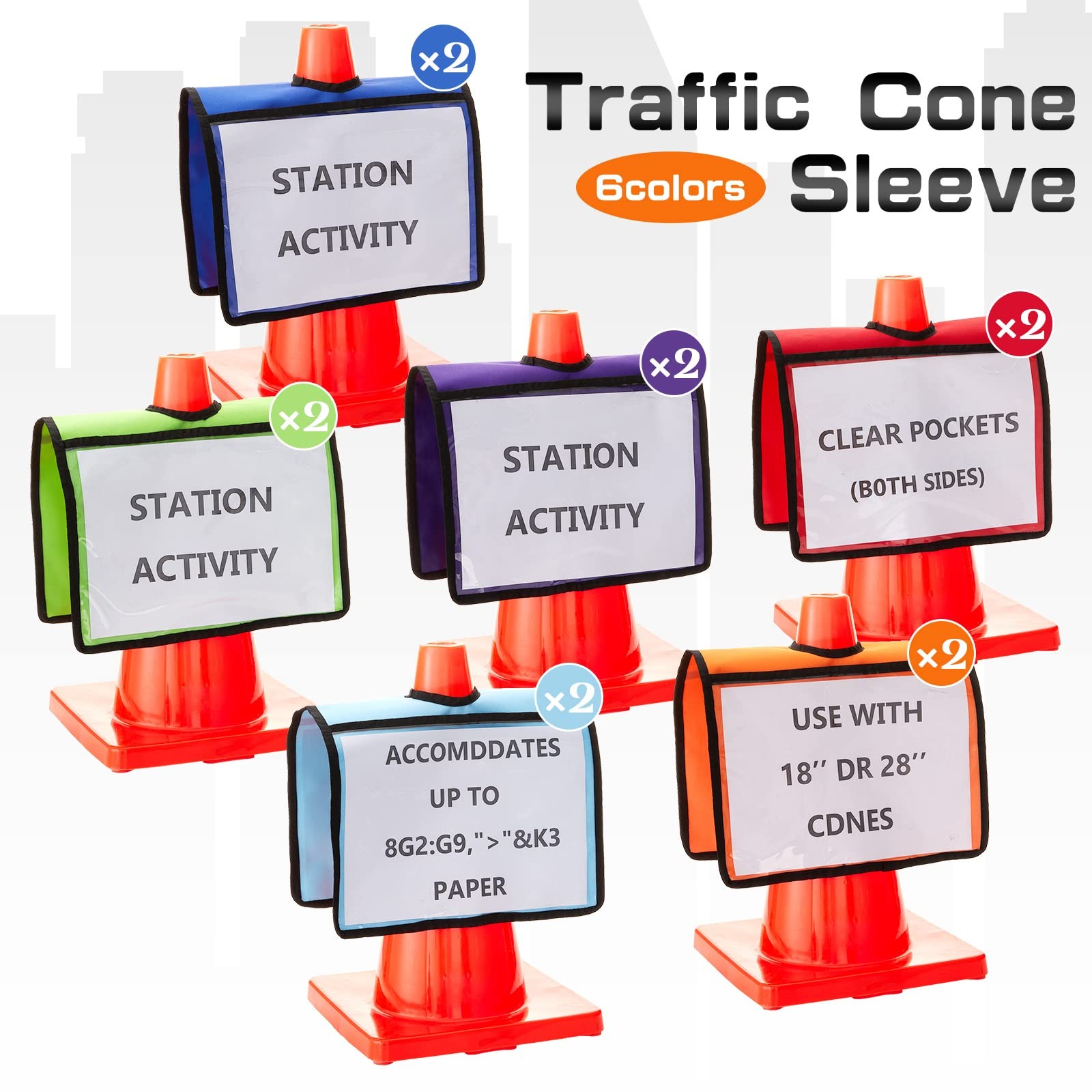 Amylove Set Of 12 Traffic Cone Sleeve For Caution Traffic Cone Covers Pockets