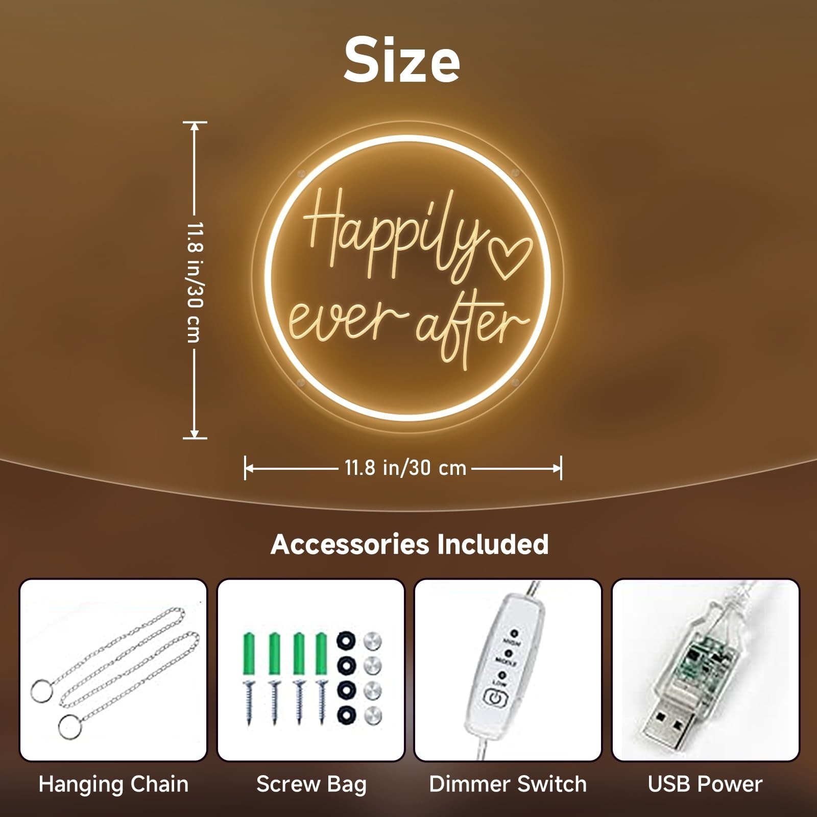 Happily Ever After Neon Sign Dimmable LED Neon Lights Sign for Wall Decor USB…