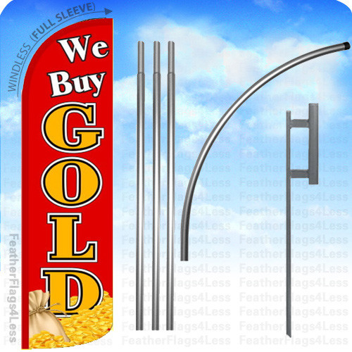 WE BUY GOLD – WINDLESS Swooper Feather Banner Sign Flag 15&prime; KIT rq