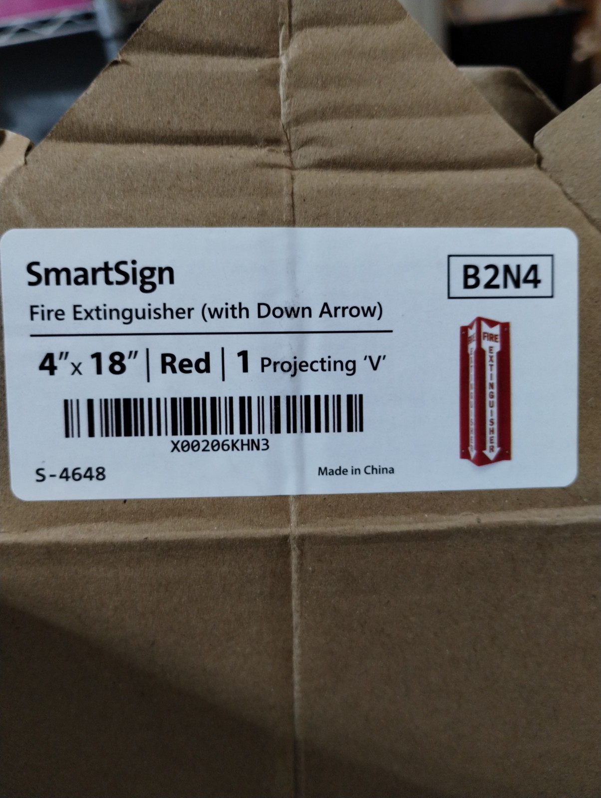SmartSign 4&Prime;x18&Prime; Fire Extinguisher Projecting Sign Red Acrylic w/ Arrow Lot of 2