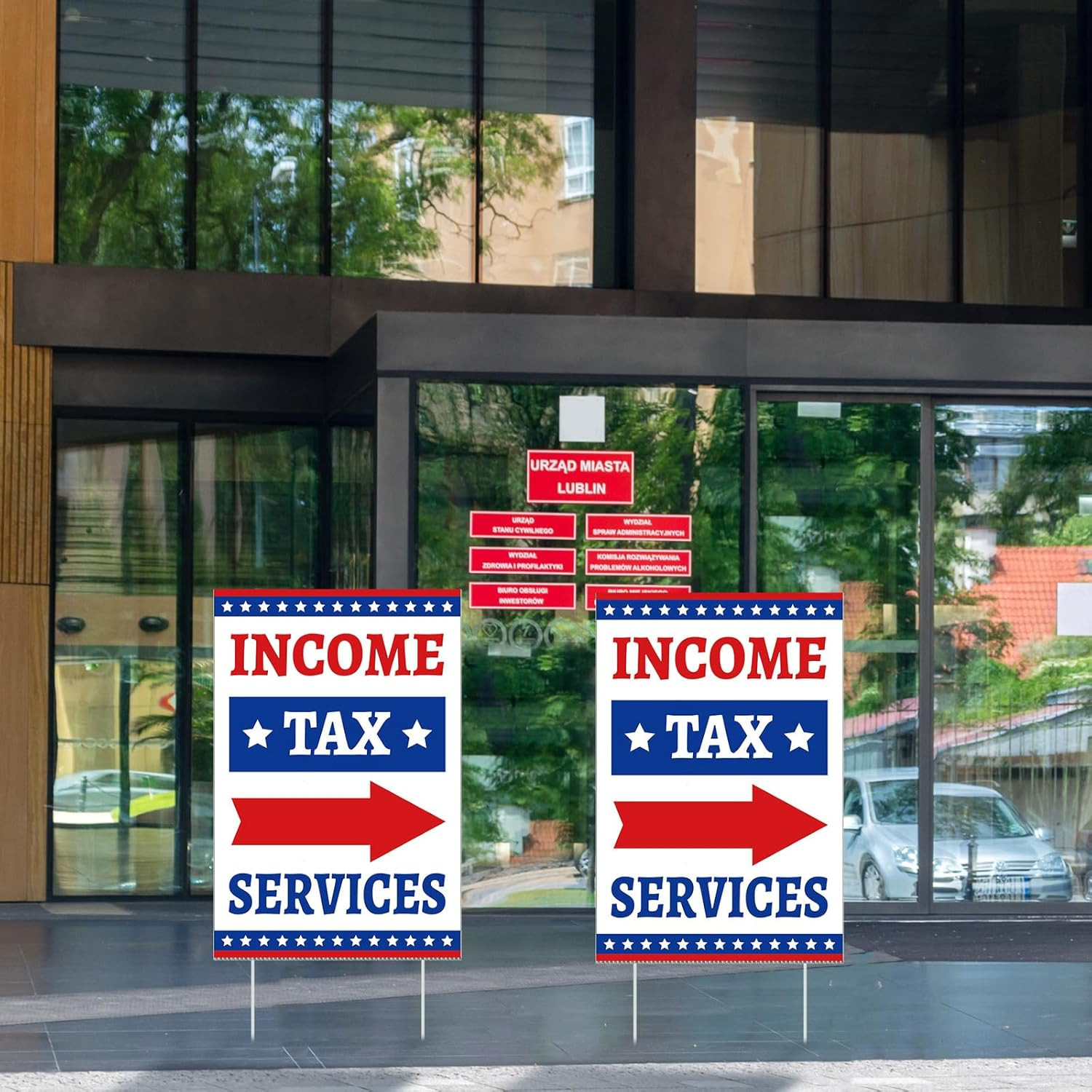 2 Pcs Income Tax Directional Arrow Sandwich Board 18&Prime; X 12&Prime; Red & Blue on White