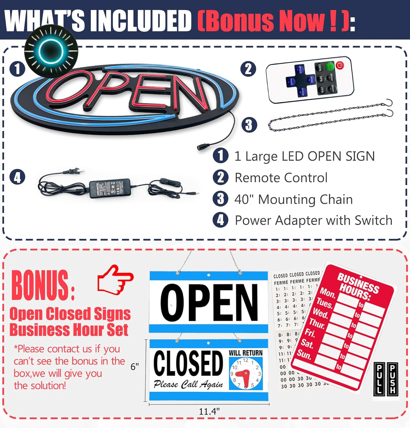 Bright LED Open Sign for Business – 32×16 Inch with Remote Control & Flashing