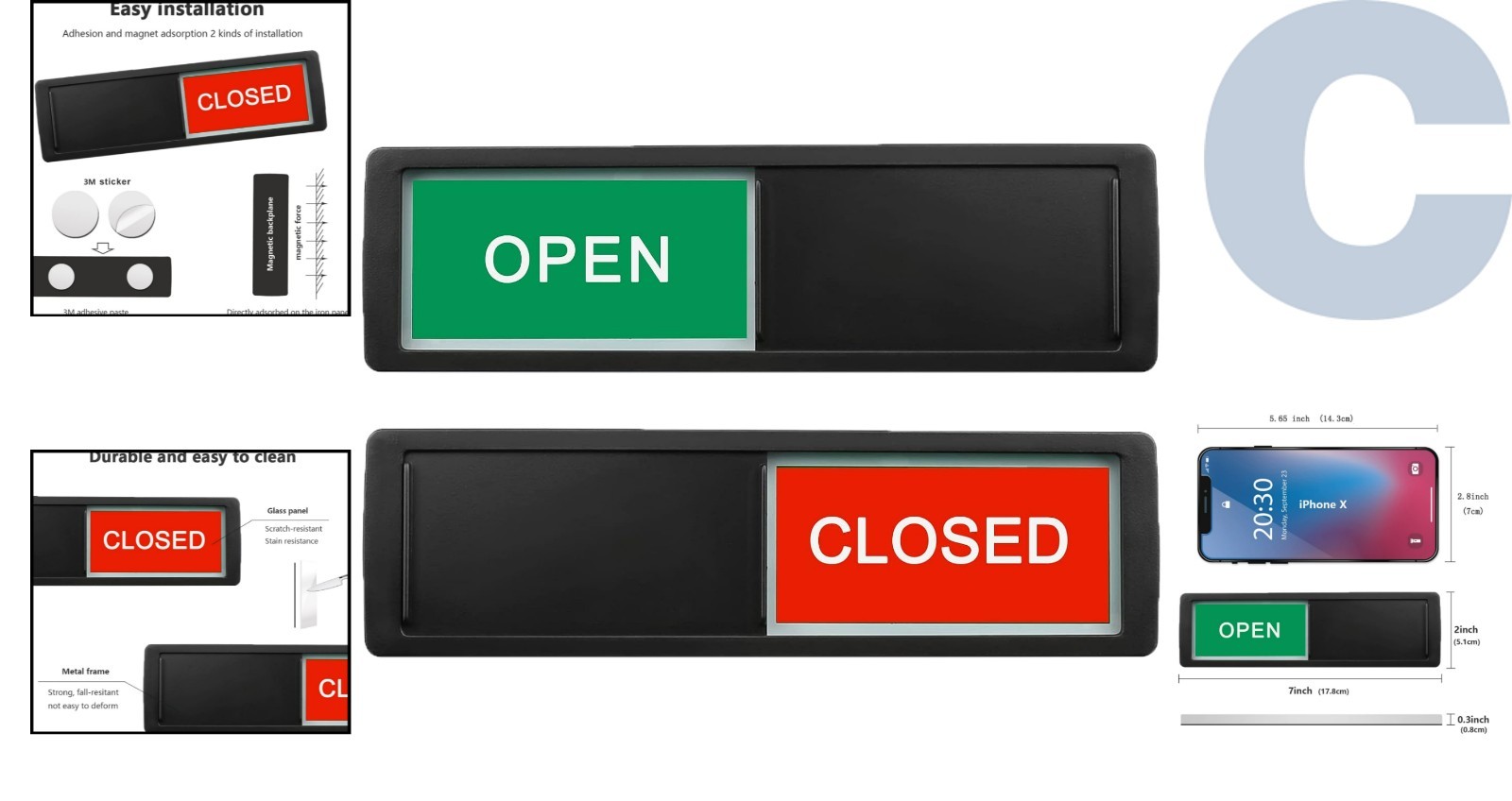 Elegant Sliding Door Sign – Dual Display for Offices, Stores, and Restaurants