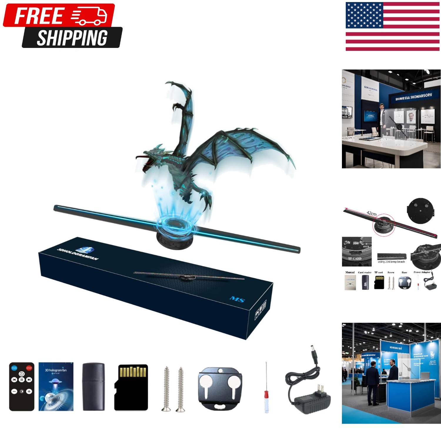 19.7in 3D Hologram Fan 528 LED 1500+ Videos WiFi APP
