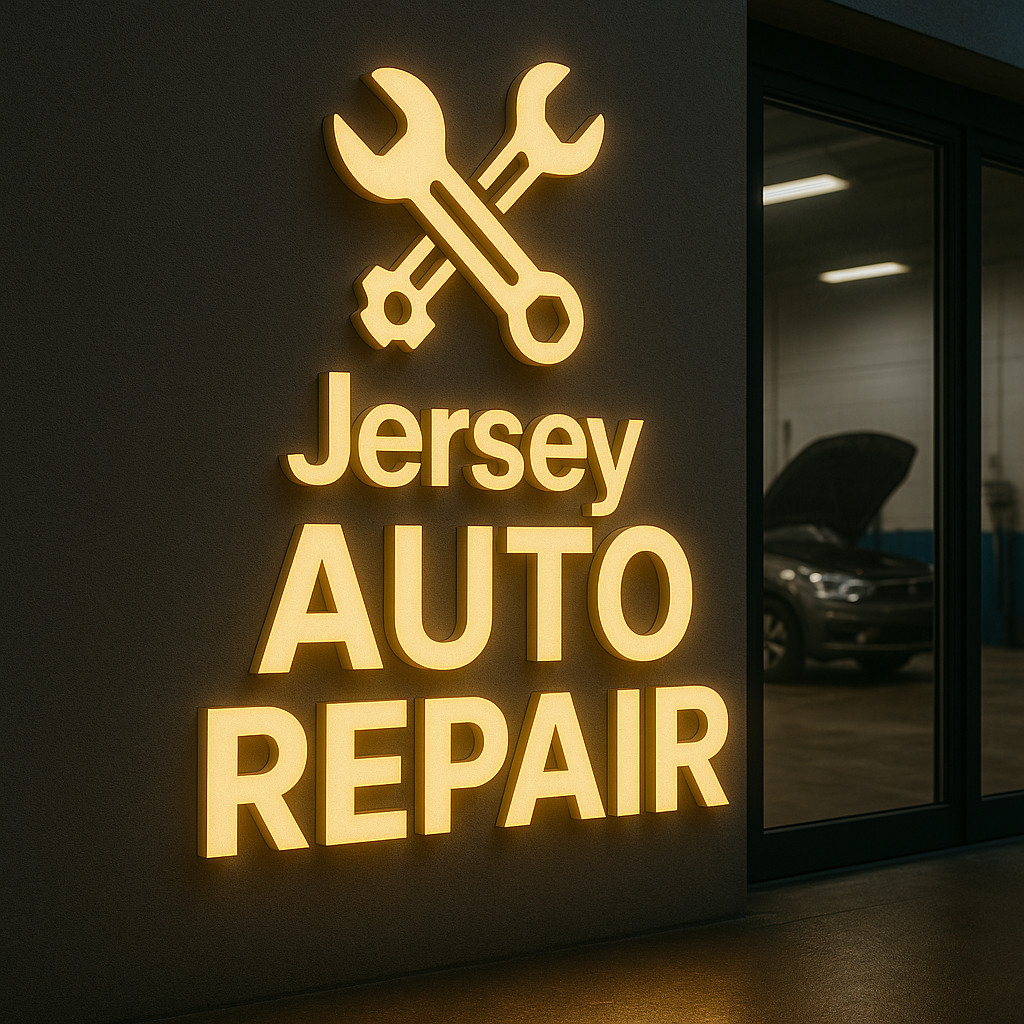 Jersey Auto Repair LED Channel Letters – Custom Outdoor Storefront Business Sign