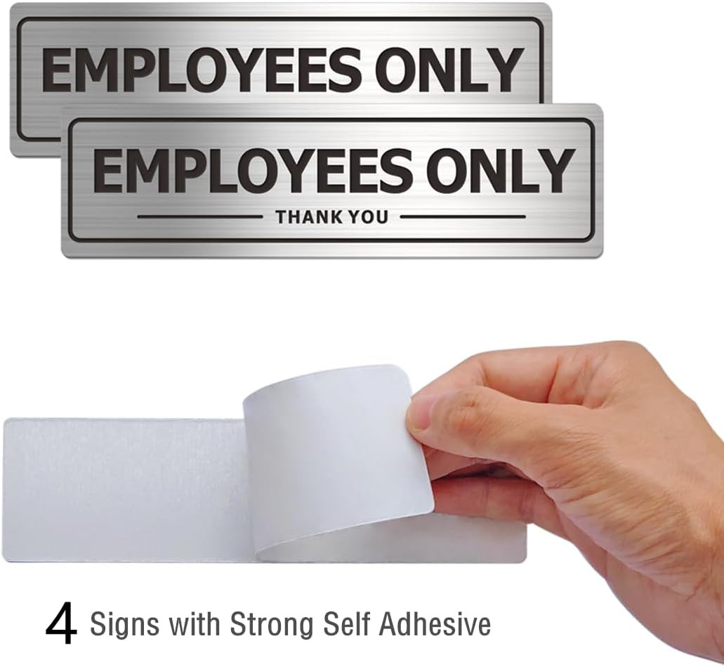 Employees Only Sign, Metal Self-Adhesive Signs for Business Door Wall, Aluminum