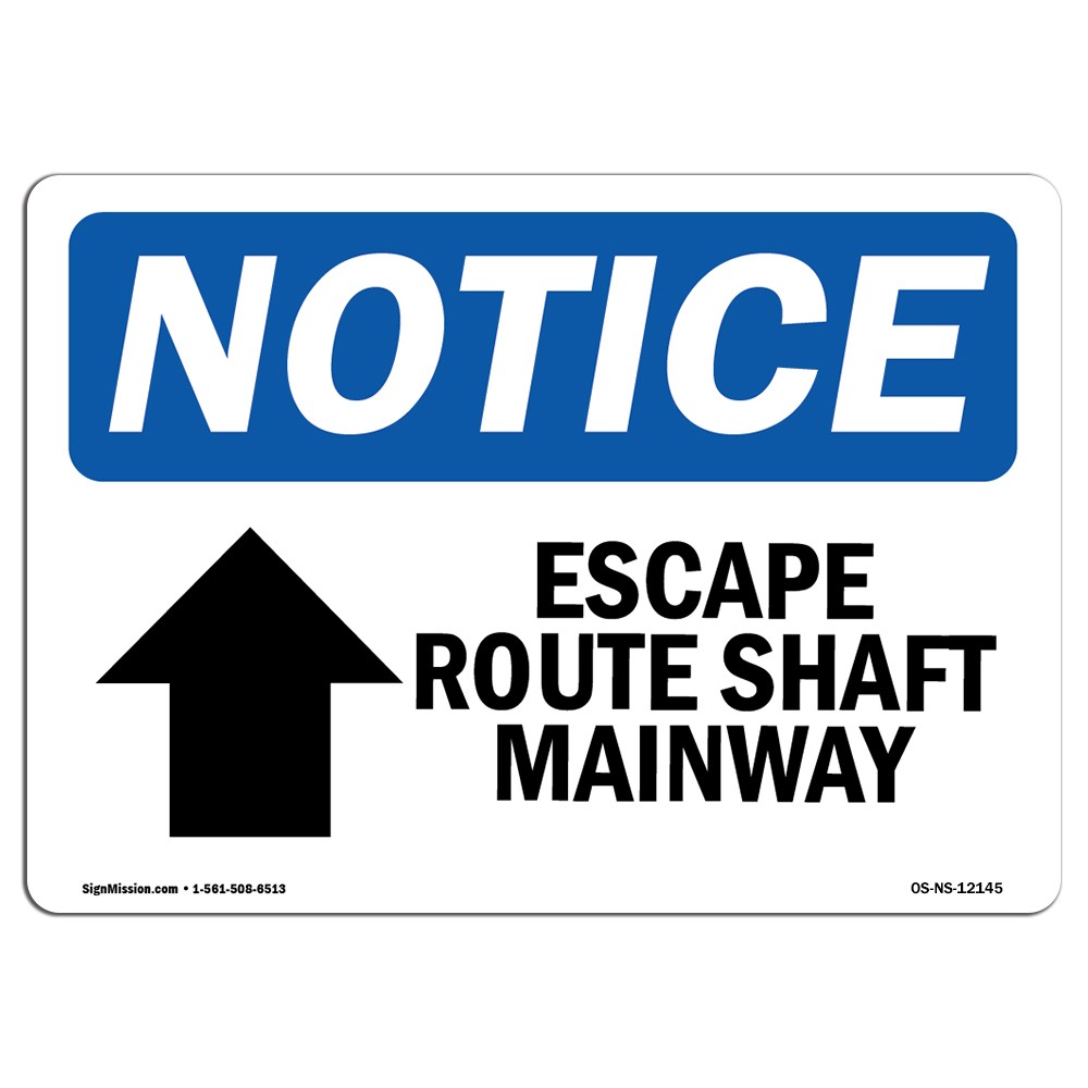 Escape Route Shaft Manway [Up Arrow] With Symbol OSHA Notice Sign Metal Plastic