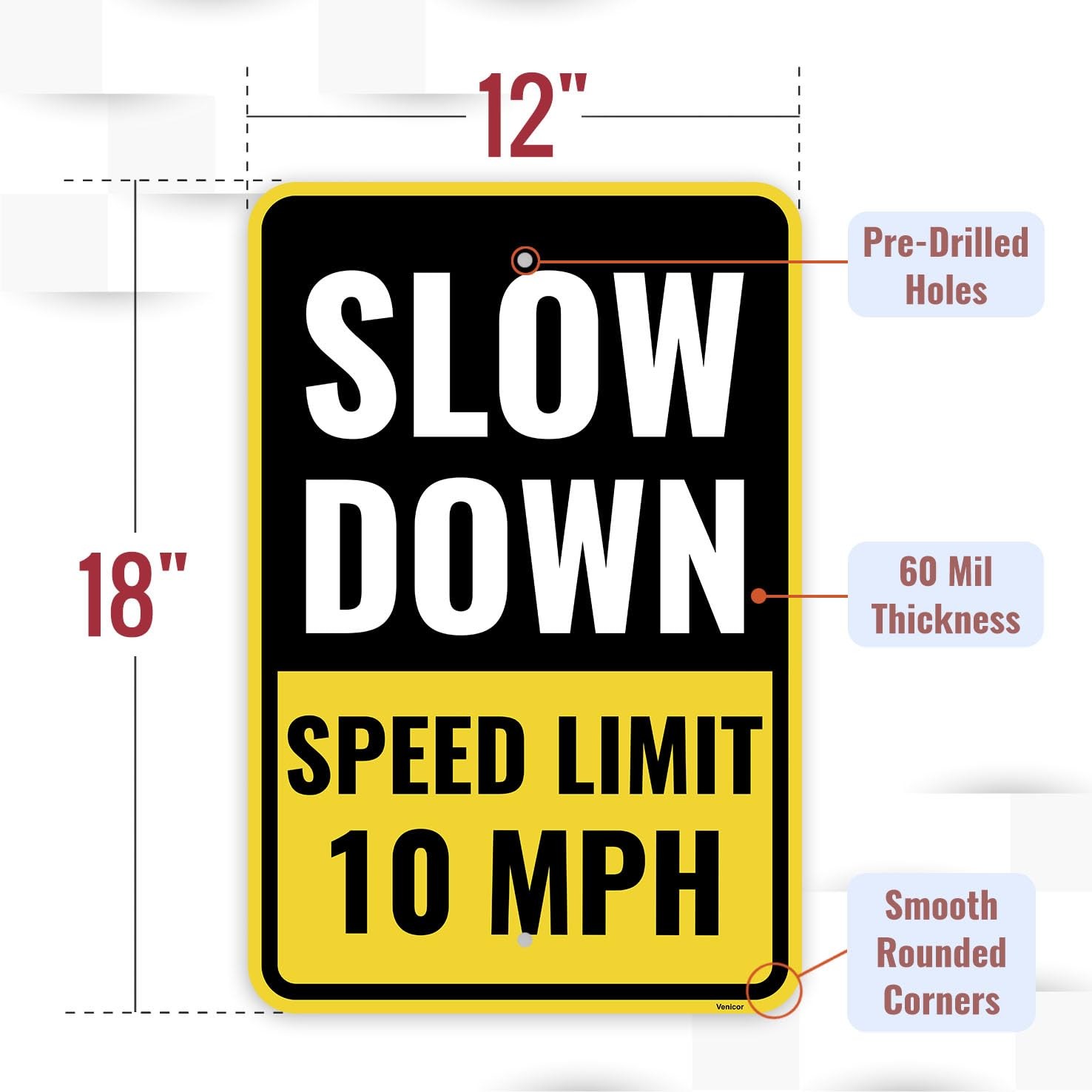 2~Pack 10 MPH Speed Limit Sign 18×12 in Aluminum Neighborhood Safety Sign
