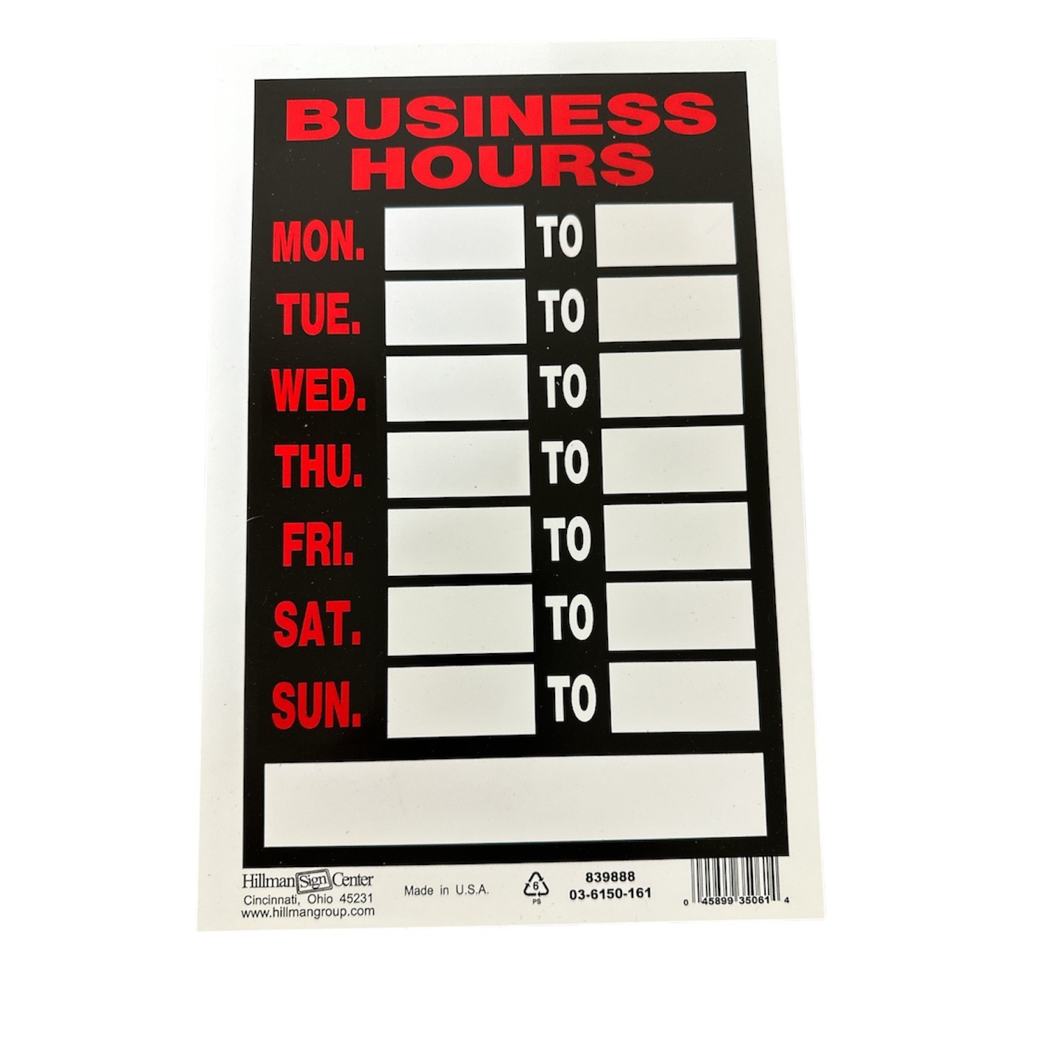 Hillman 8&Prime; x 10&Prime; Plastic Signs Various Models New