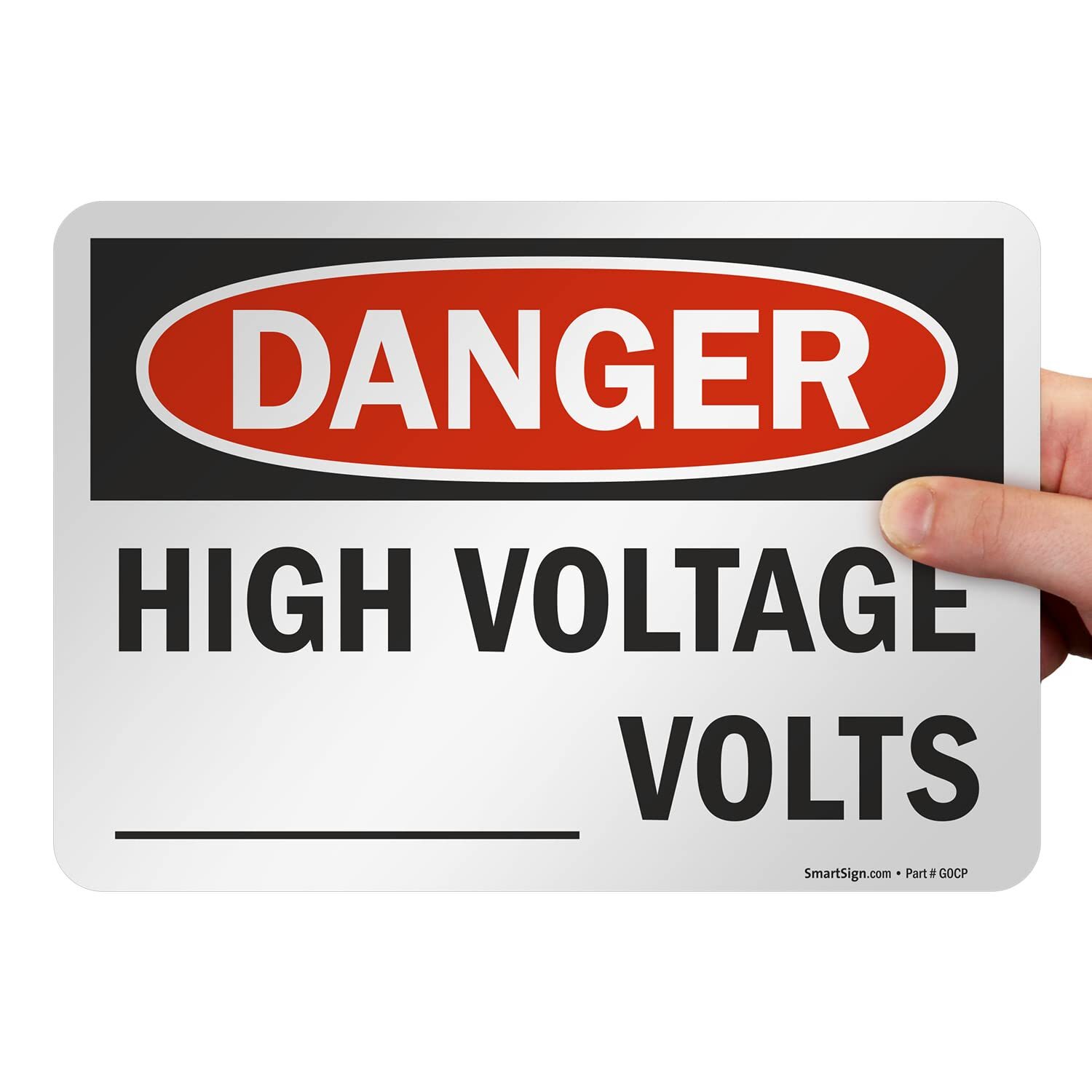 7 x 10 inch “Danger – High Voltage …. Volts” Write-On OSHA Label 3 mil Lamina…