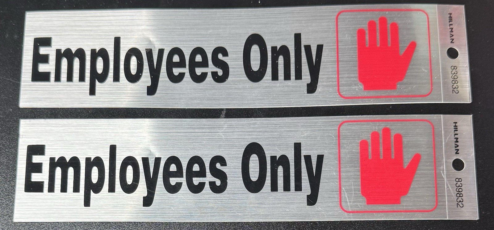 2 pack Hillman 839832, Black & Red Employees Only Sign, Mylar 2×8 Self-Adhesive.
