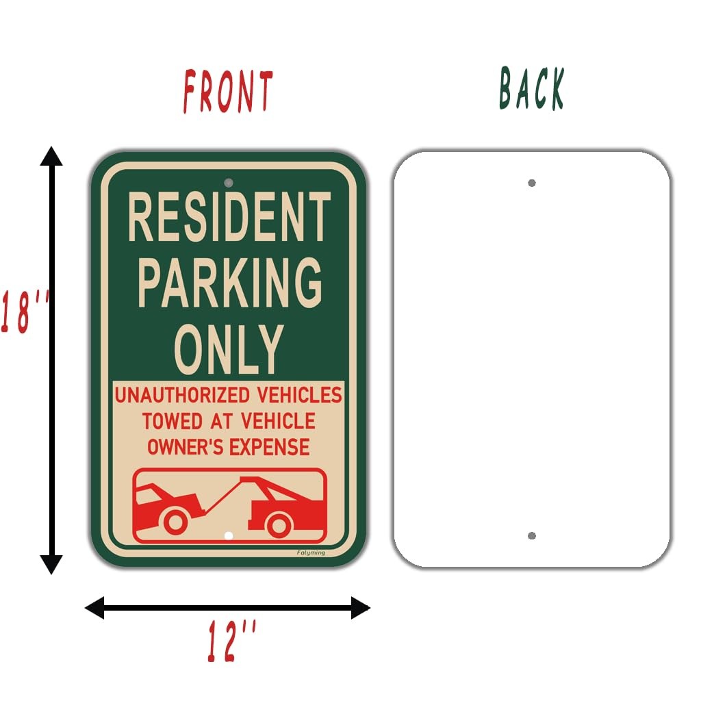 2 Pack Resident Parking Only Unauthorized Vehicles Towed Sign 18×12 Metal