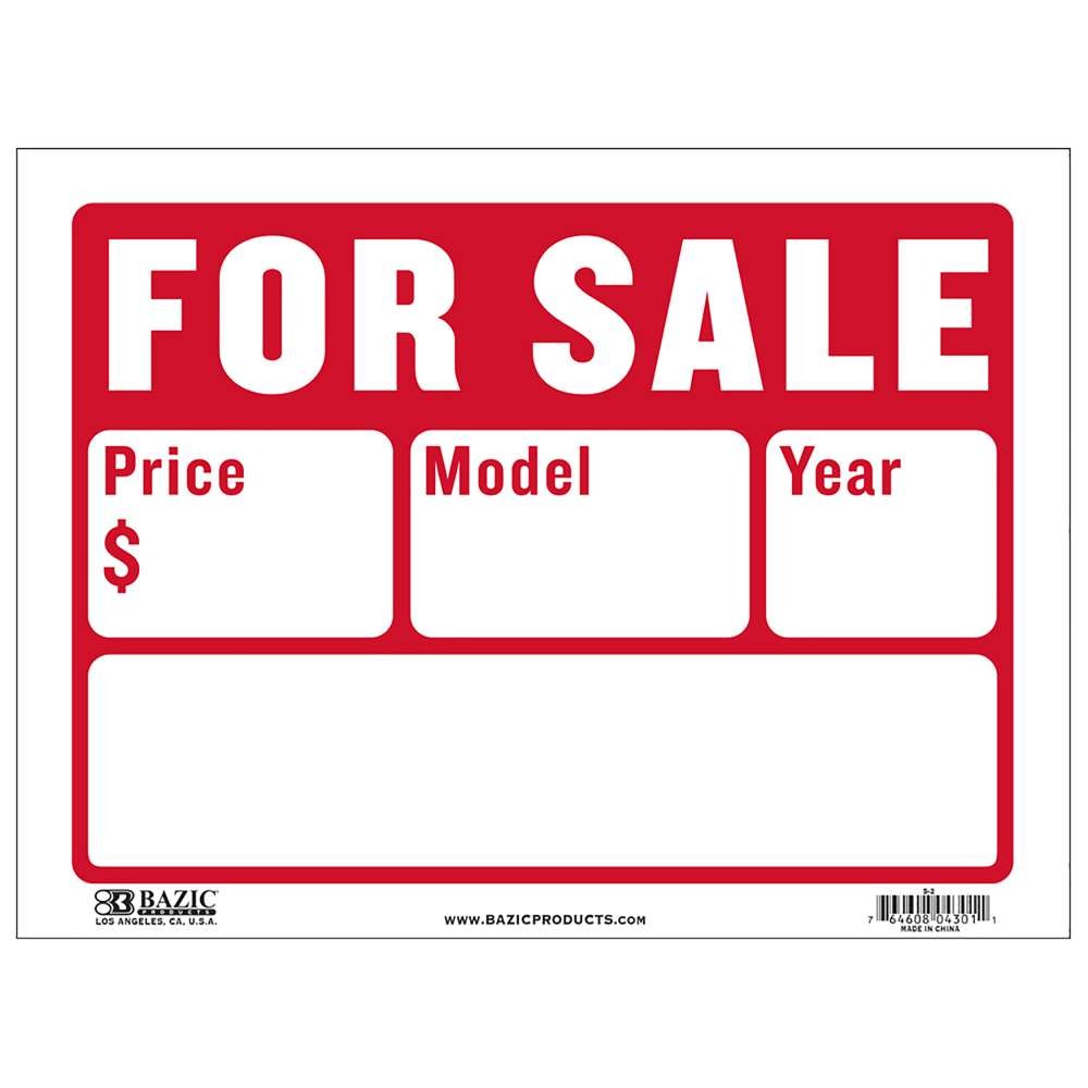 BAZIC 9&Prime; X 12&Prime; For Sale Sign (2-Line), pack of 24