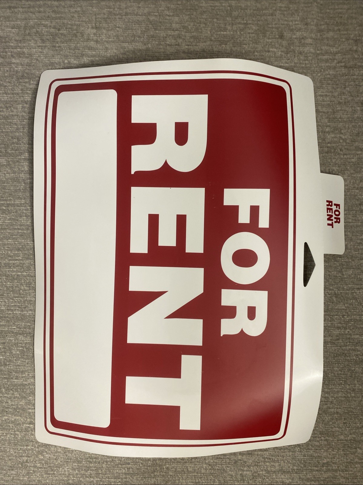 For Rent Sign, 12 Inches by 8 Inches – 20 mil Polystyrene Plastic