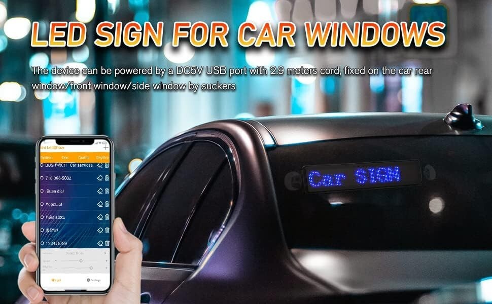 Smart Programmable LED Car Sign Bluetooth Messaging Board for Vehicles & Stores