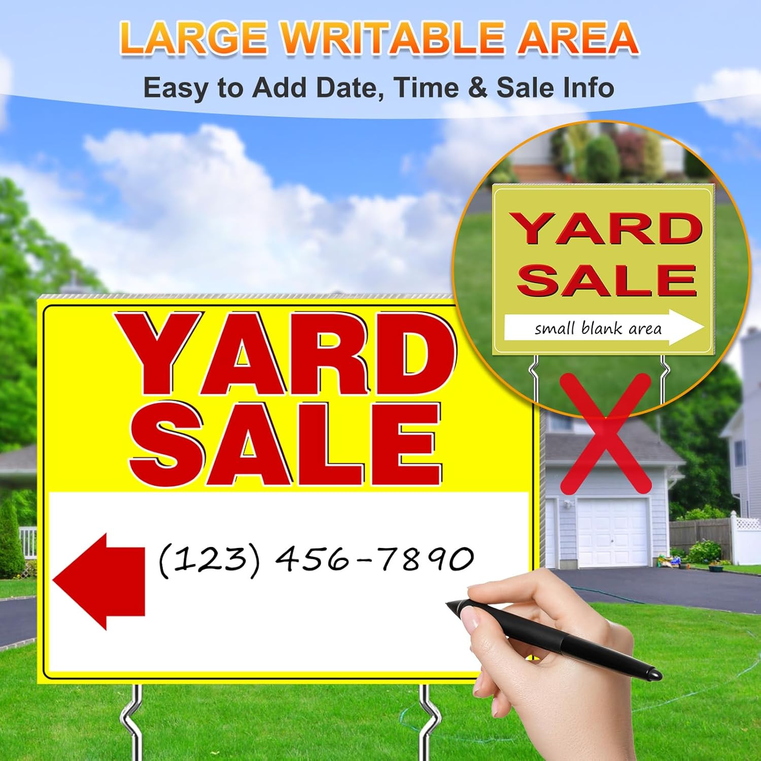 Cyrico Yard Sale Signs with Stakes, 3 Pack 17 x 13 Inch Double Sided Weatherproo