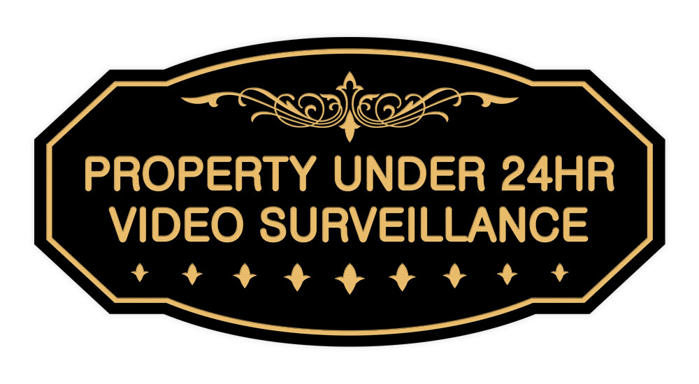 Victorian Property Under Surveillance Sign (Black /Gold) – Small 3&Prime; X 6&Prime;
