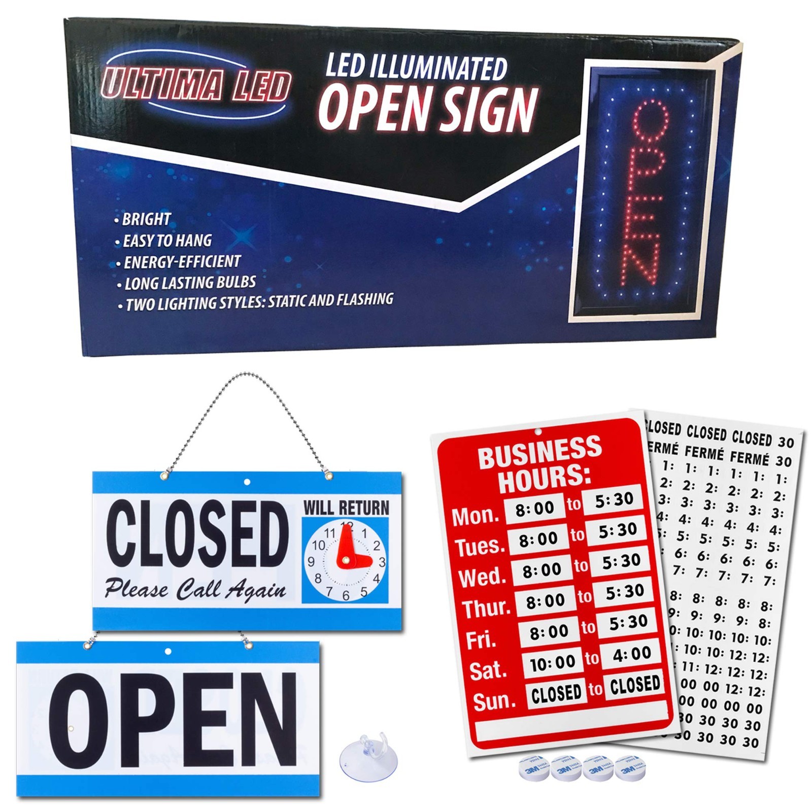 Bright Neon Open Sign for Business – Vertical LED Display with Flashing Mode, Ho