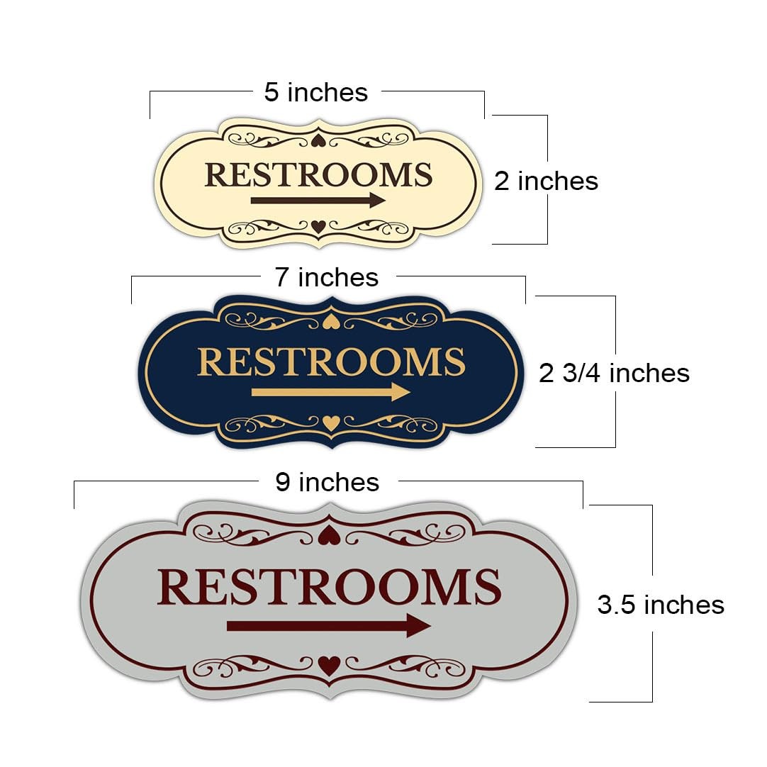 1 Pack Designer Restrooms Right Arrow Sign Black Gold Large Wall Door Decor